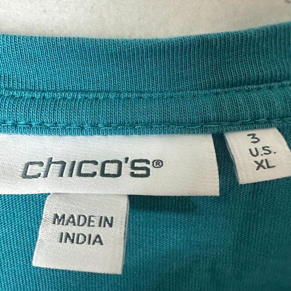 Chicos X Large Blue/green Embroidered Balloon Sleeve Floral blouse Top modal - Picture 4 of 6